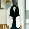 An Ivory white Square pattern jacquard shawl wide cut lapel jacquard Suit.