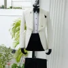 An Ivory White Square Pattern Jacquard, Shawl Lapel Tuxedo Suit