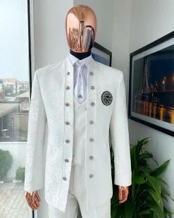 An Ivory white “stratosphere” dispersed pattern jacquard Suit