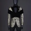 An “Octopus” Charcoal Black And Gold Splash, Peak Lapel Tuxedo Suit