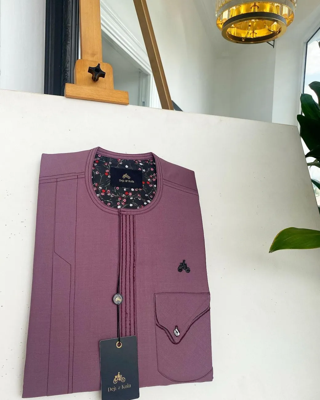 An Opera Mauve, Stripe lines front flap, Curved Pocket details African traditional senator kaftan native.