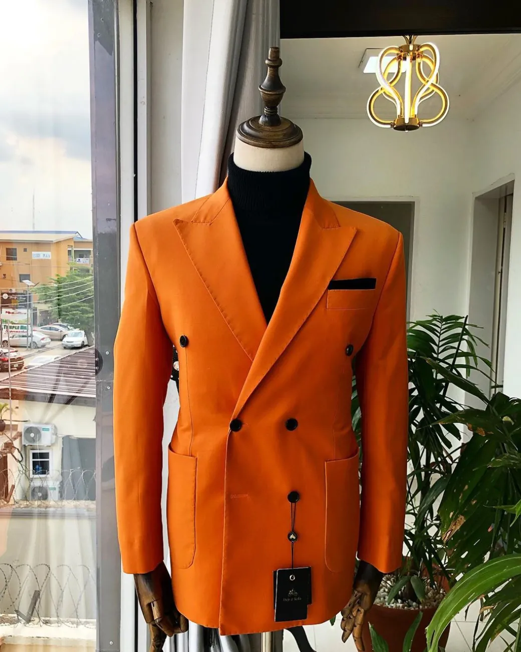 An “Orange” Peak Lapel, Hand knitted, double-breasted Peak Lapel suit