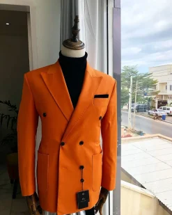 An “Orange” Peak Lapel, Hand knitted, double-breasted Peak Lapel suit