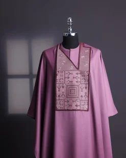 An Orchid Purple, “Egyptian Architecture” Embroidery Details Agbada