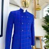 An Ultramarine blue and candy red “preachers” double breasted safari suit