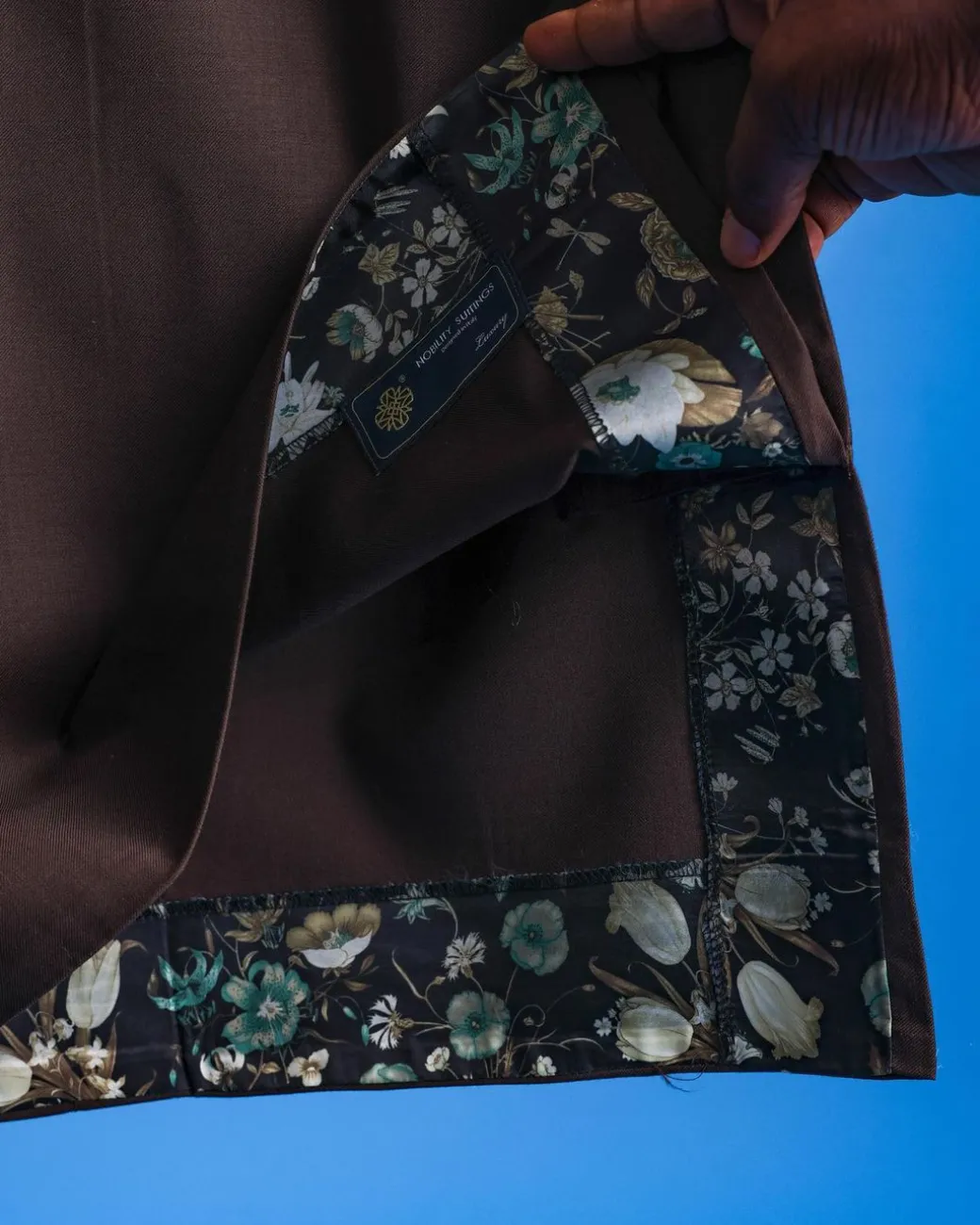 An Umber brown, Nobility fabric, front flap, short sleeve and gold details Swarovski button African senator kaftan native.