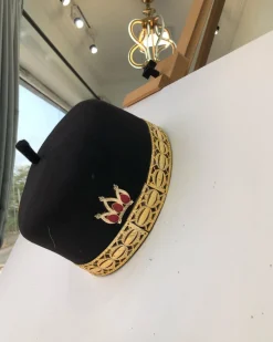 Black African Traditional Hat With Gold Adornment