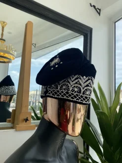 Black and silver glass bead Embroidery Yoruba Traditional Ide Cap