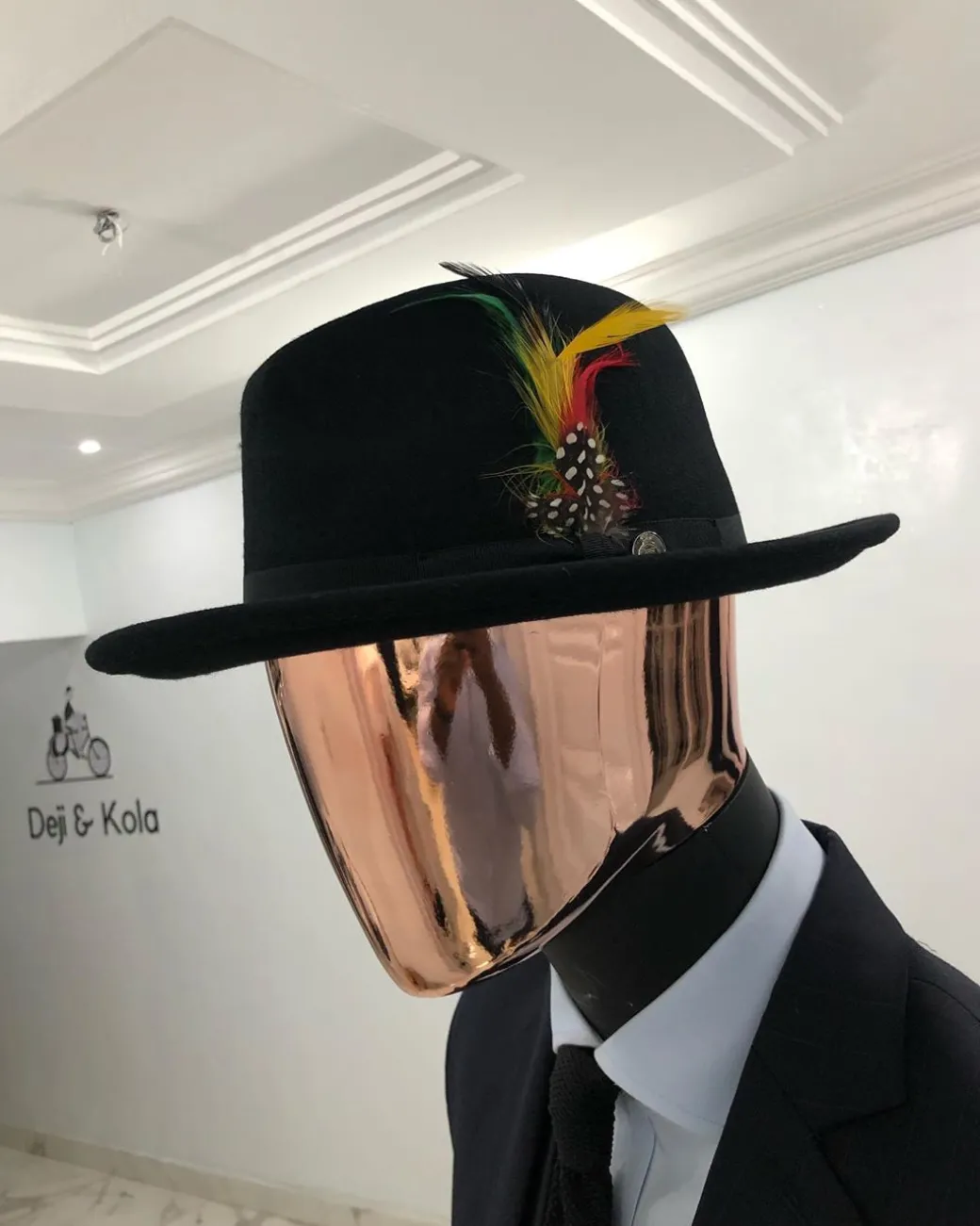 Black Bowlers Hat with feathers detailings and design