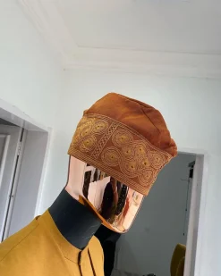 Burnt Orange Monochrome Hand Woven Egba Yoruba Hat.