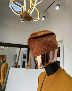 Burnt Orange Monochrome Hand Woven Egba Yoruba Hat.