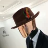 Dark brown Bowlers Hat with feathers detailings Design