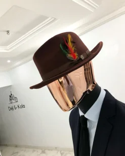 Dark brown Bowlers Hat with feathers detailings Design