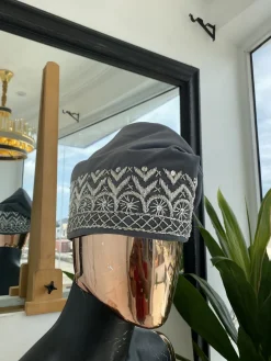 Grey and silver glass bead Embroidery Yoruba Traditional Ide Cap