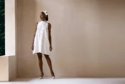 Ivory Short Bridal Dress With Swarovski Crystal and Petals Detailing