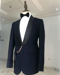 Jorgecarli Fabric, Navy Blue Mens one Button Tuxedo Suit