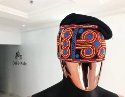 Light Blue, Orange, Red and Yellow Embroidery Yoruba Fila/hat