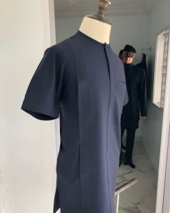 Light Blue Tiny Flap Short Sleeve African Kaftan