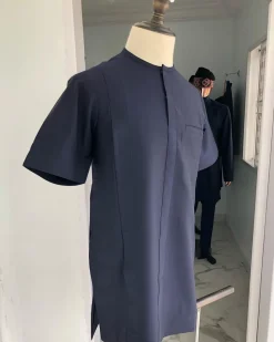 Light Blue Tiny Flap Short Sleeve African Kaftan