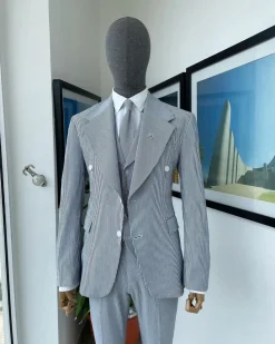 Monochrome seersucker (rail road stripe) notch lapel suit