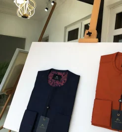 Navy Blue and Burnt Orange front flap detailing kaftan