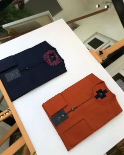 Navy Blue and Burnt Orange front flap detailing kaftan
