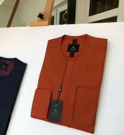 Navy Blue and Burnt Orange front flap detailing kaftan