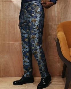 Navy, Skye blue, with a splash of gold-printed jacquard pants