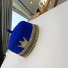 Royal Blue African Traditional Hat With Gold Adornment