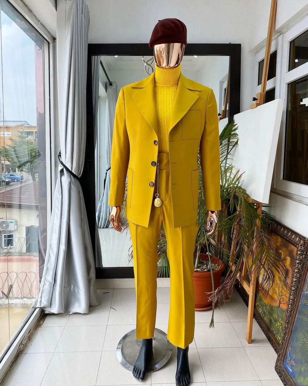 The “ Festac 77” Mustard Yellow 3 Button Safari Suit