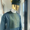 The “Chadian” front embroidery army green senator traditional kaftan with a matching design hat.