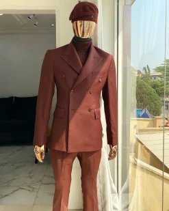 The dark “chocolate” brown monochrome double breasted suit