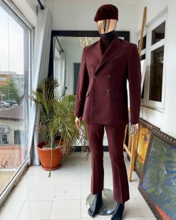 The dark “chocolate” brown monochrome double breasted suit