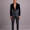 The “Gifted” Navy Blue Half-Cut Jacket & Silver Wire Metallic Jacquard Armless Peak Lapel Suit