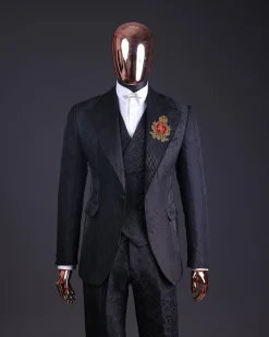 The “gogo” limited edition black mixed jacquard fabric peak lapel metallic jacquard suit