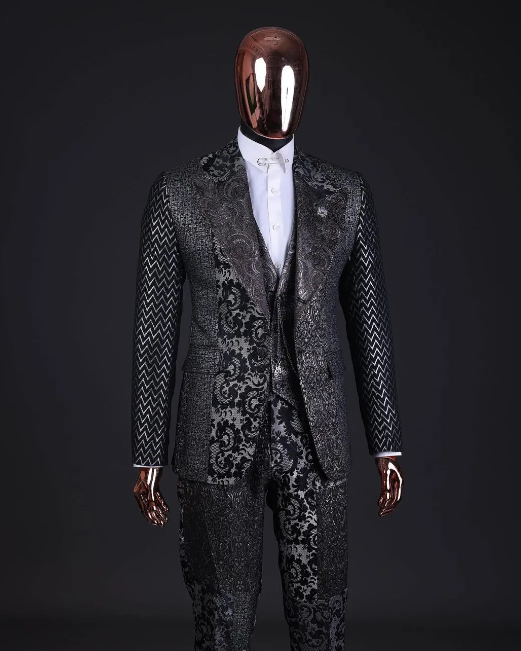 The “Gogo” Limited Edition Gold and Silver Mixed Jacquard Fabric Peak Lapel Metallic Jacquard Suit