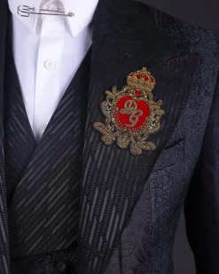 The “gogo” limited edition black mixed jacquard fabric peak lapel metallic jacquard suit