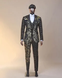 The “gogo” limited edition gold and black mixed jacquard fabric notch lapel metallic jacquard suit