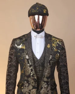 The “gogo” limited edition gold and black mixed jacquard fabric notch lapel metallic jacquard suit
