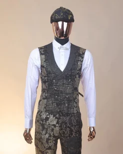 The “gogo” limited edition gold and black mixed jacquard fabric notch lapel metallic jacquard suit