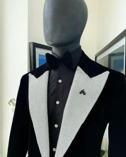 The “Jackson”, Charcoal black, Clear Crystal Trim bling layered peak lapel tuxedo suit
