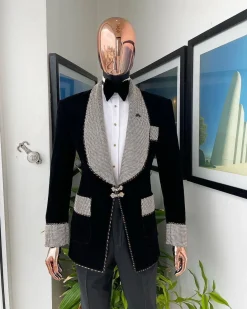 The “Jackson”, Gold Trim bling layered shawl lapel tuxedo suit