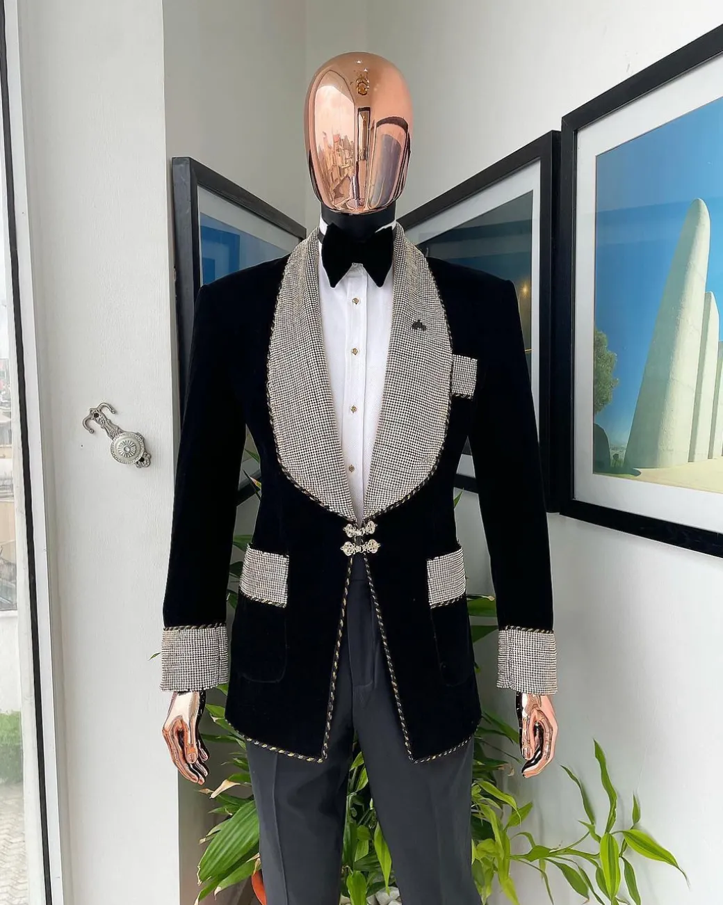The “Jackson”, Gold Trim bling layered shawl lapel tuxedo suit