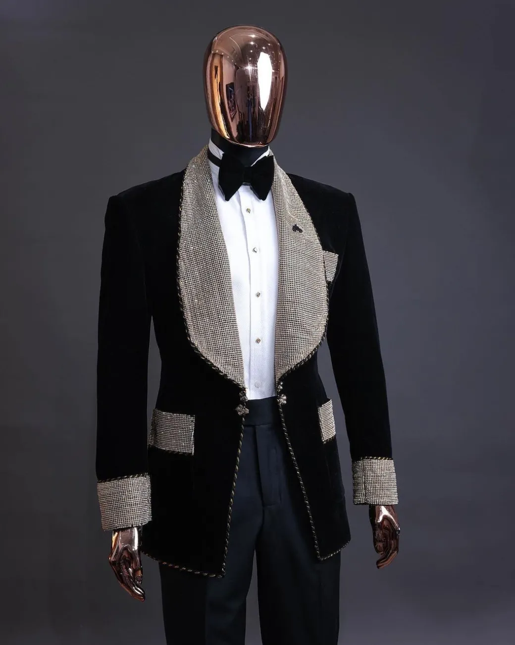 The “Jackson”, Gold Trim bling layered shawl lapel tuxedo suit