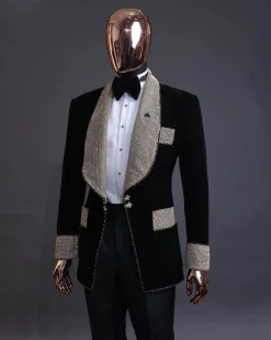 The “Jackson”, Gold Trim bling layered shawl lapel tuxedo suit