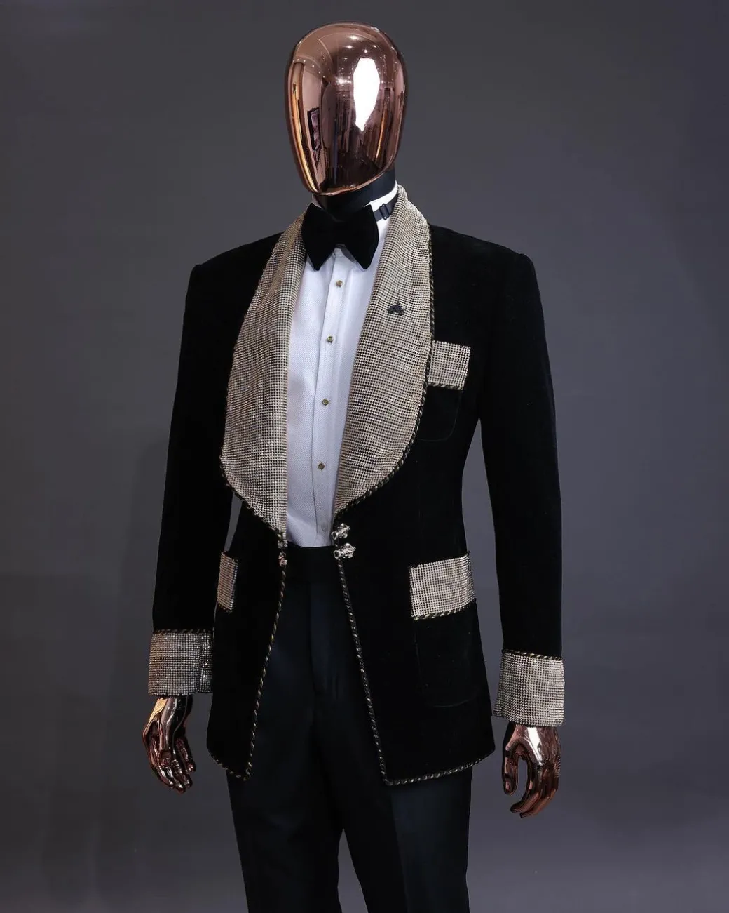 The “Jackson”, Gold Trim bling layered shawl lapel tuxedo suit