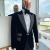 The “Jackson”, midnight blue, black crystal trim bling layered peak lapel tuxedo suit