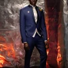 The “Jefferson” V-Shaped navy blue front Lapel, hand knitted Groom Tuxedo Suit