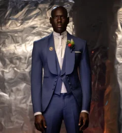 The “Lyttleton” two-pate intersected shawl lapel hand knitted Tuxedo blazer suit