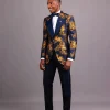 The “Mandarin” Gold, Navy Blue & Red Splashed Jacquard Peak Lapel Suit